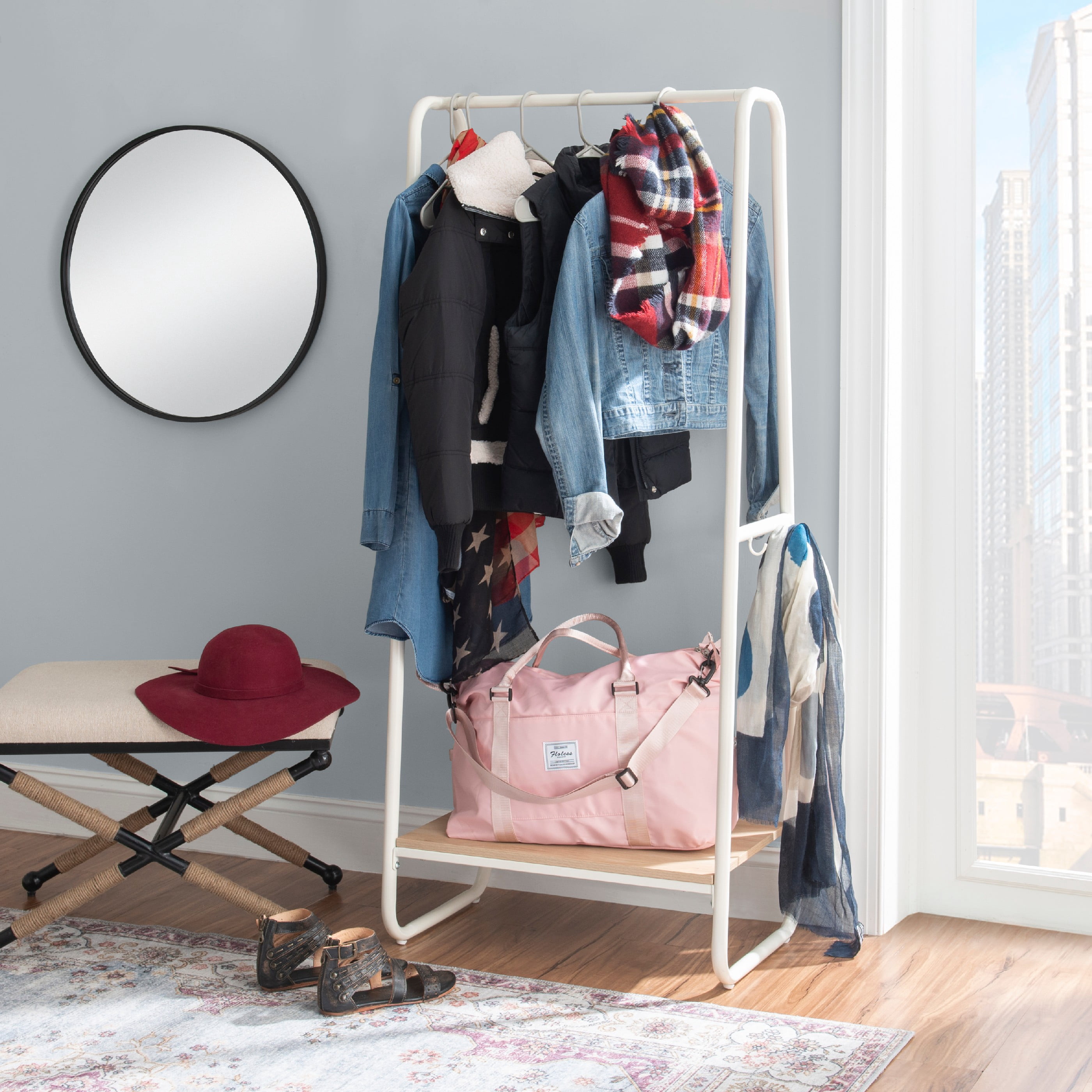 Linon Athania Clothing Rack Hall Tree, Tall, White