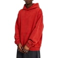 thumbnail image 2 of Men Hoodies Oversized Unisex Acid Wash Hoodie Vintage Cotton Sweatshirt Red M, 2 of 7