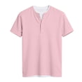thumbnail image 6 of VJGBEGW Women's Fashion Fake Two-Piece Henley Neck Short Sleeve T-Shirt Casual Loose Fit Basic Tee Top Breathable Cotton Blend Shirt Pink 2XL, 6 of 6
