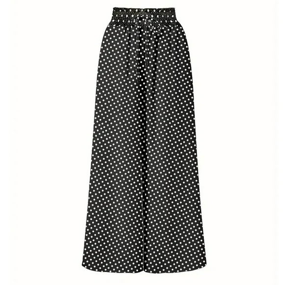Mceream Women's Wide Leg Pants High Waist Loose Flowy Adjustable Tie Knot Trousers Business Casual Slacks Clothes with Pockets Black XXL
