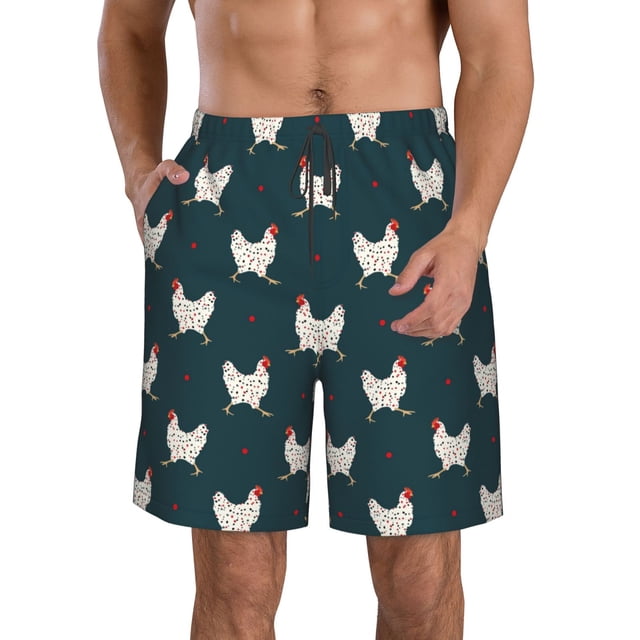 Fotbe Funny Chicken Trajes de Baño Estampados para Hombre, Shorts de Verano de Secado Rápido, Ropa de Playa, Bañadores-3X-Large