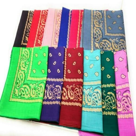 12 Gold Paisley Print Bandana Scarfs 100% COTTON size 22 x 22
