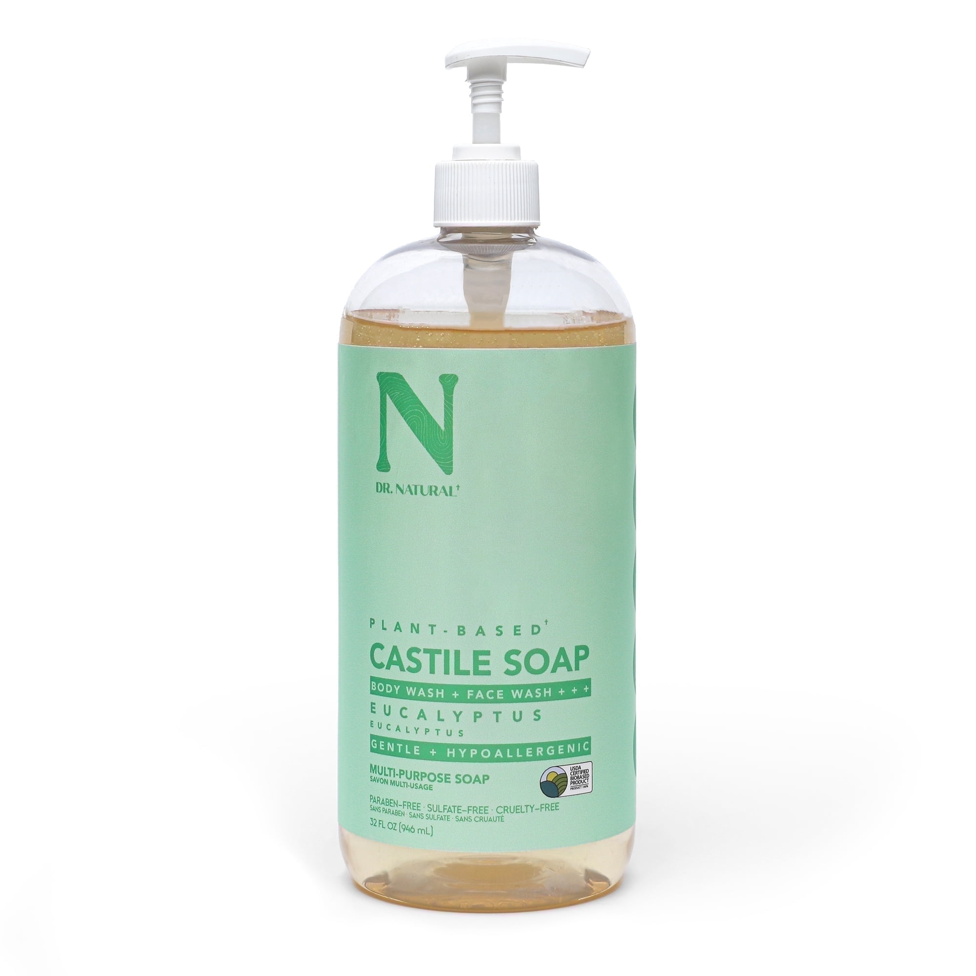 Dr. Natural Pure Castile Liquid Soap with Pump, Eucalyptus, 32 fl oz