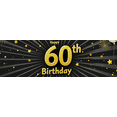 thumbnail image 4 of Gold Black Happy 60th Birthday Banner Party Celebration Background Balloon Backdrop Photography Props Decorations Event Supplies, 4 of 8