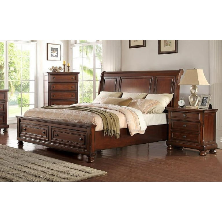 McFerran B608-Q Cherry Wood Finish Queen Platform Bedroom