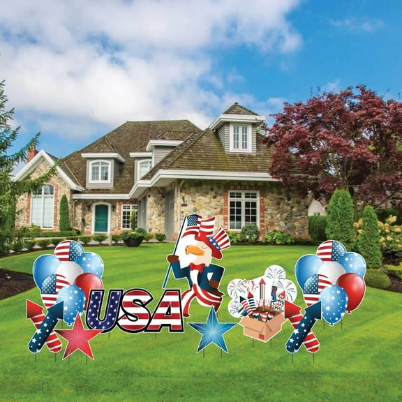 Uncle Sam Eagle Patriotic Yard Decor Display,  Patriotic Outdoor Decoration , 9 Piece (19374)