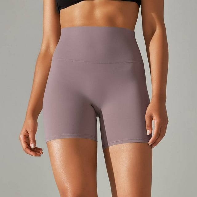 LOVZFMLL Woman Solid Color Elastic High Waist Yoga Shorts Slim Pants Purple M