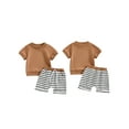 thumbnail image 2 of Suealasg Toddler Baby Boys Summer Clothes 6M 1T 2T 3T Short Sleeve Round Neck T-Shirts Tops Elastic Waist Striped Shorts Sets 2Pcs Infant Boys Casual Beach Vacation Outfits, 2 of 9