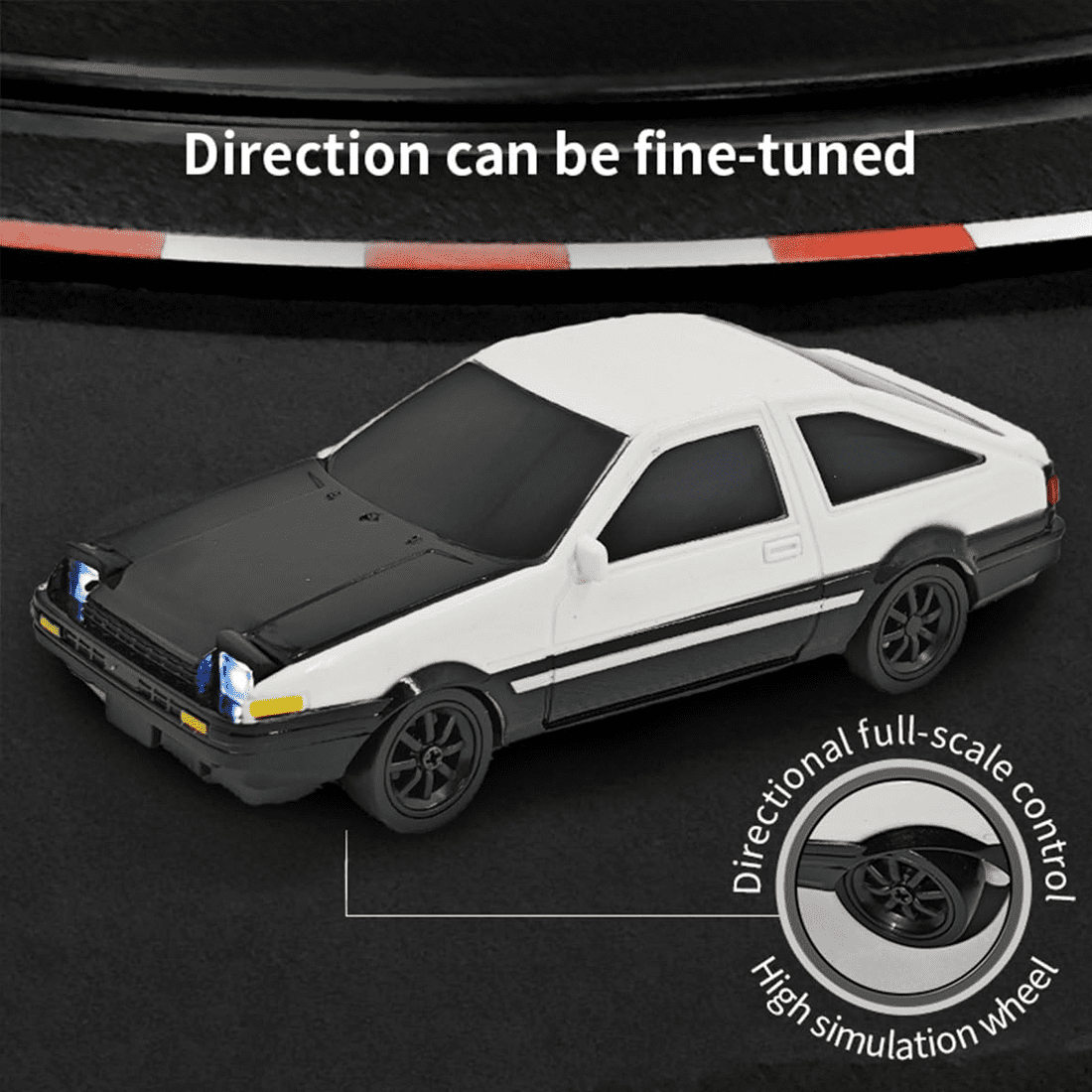 1/43 Scale 2.4G Full Proportional RC Drift Car with Gyro Stabilization, 4WD Mini Racing Car with LED Lights, 15KM/H Ready to Run Remote Control Car for Indoor Drifting