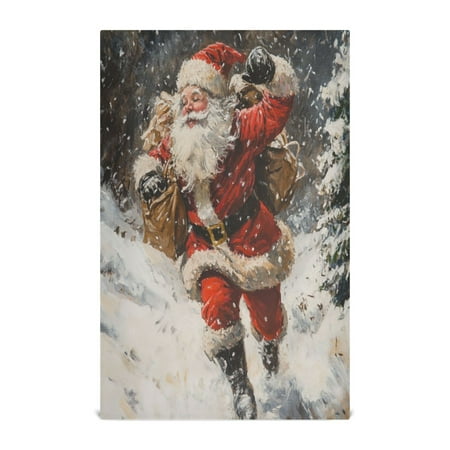 

WOBOGO Santa Claus Delivers Gifts in The Snow Kitchen Towel 1 Piece Large Cotton Dishcloth Premium Absorbency Set with Hanging Loop