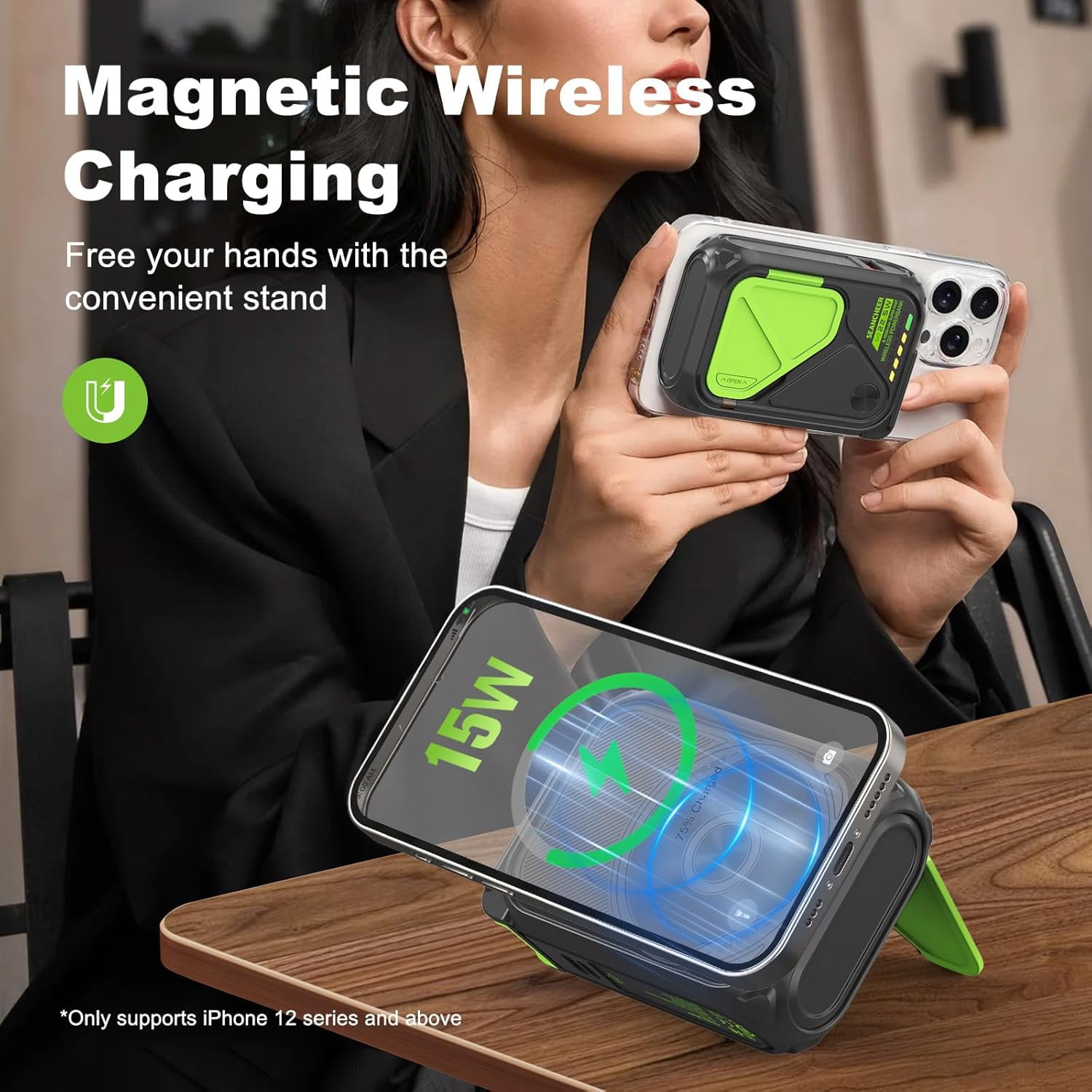 RGHJAR-P05 Portable Charger, Magnetic Power Bank, Small Wireless PowerBank,Emergency Battery Pack 10000mAh Travel Essentials Fast Charging with Built in Cable, Wall Plug for iPhone,Samsung,Andriod