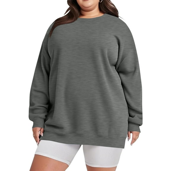 UQJfacai Plus Size Sweatshirts for Women Long Sleeve Tops Oversized Sweater Fall Winter Crewneck Casual Soft Fleece Pullover Shirts