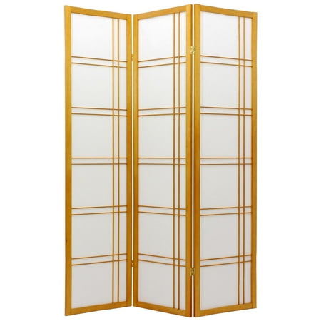 Walnut Folding Screen - 6' Tall Double Cross Shoji Screen
