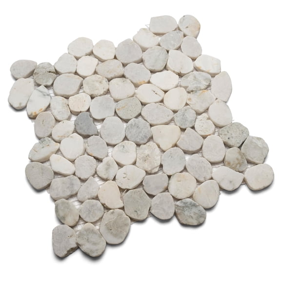 CNK Tile Glacier White Round Sliced Pebble Tile 12"x12" Polished Natural Stone for Bathroom Kitchen Backsplash Wall & Floor