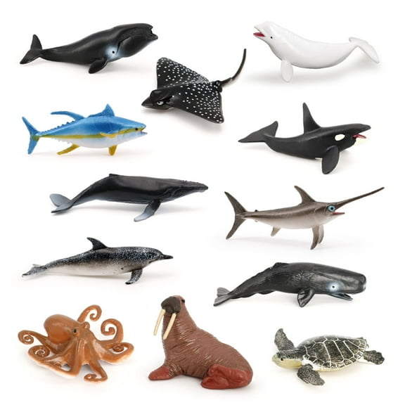 Volnau Mini Sea Creature Toys Figures 12PCS Ocean Fish Animal Figurines Marine Pack for Cake Topper