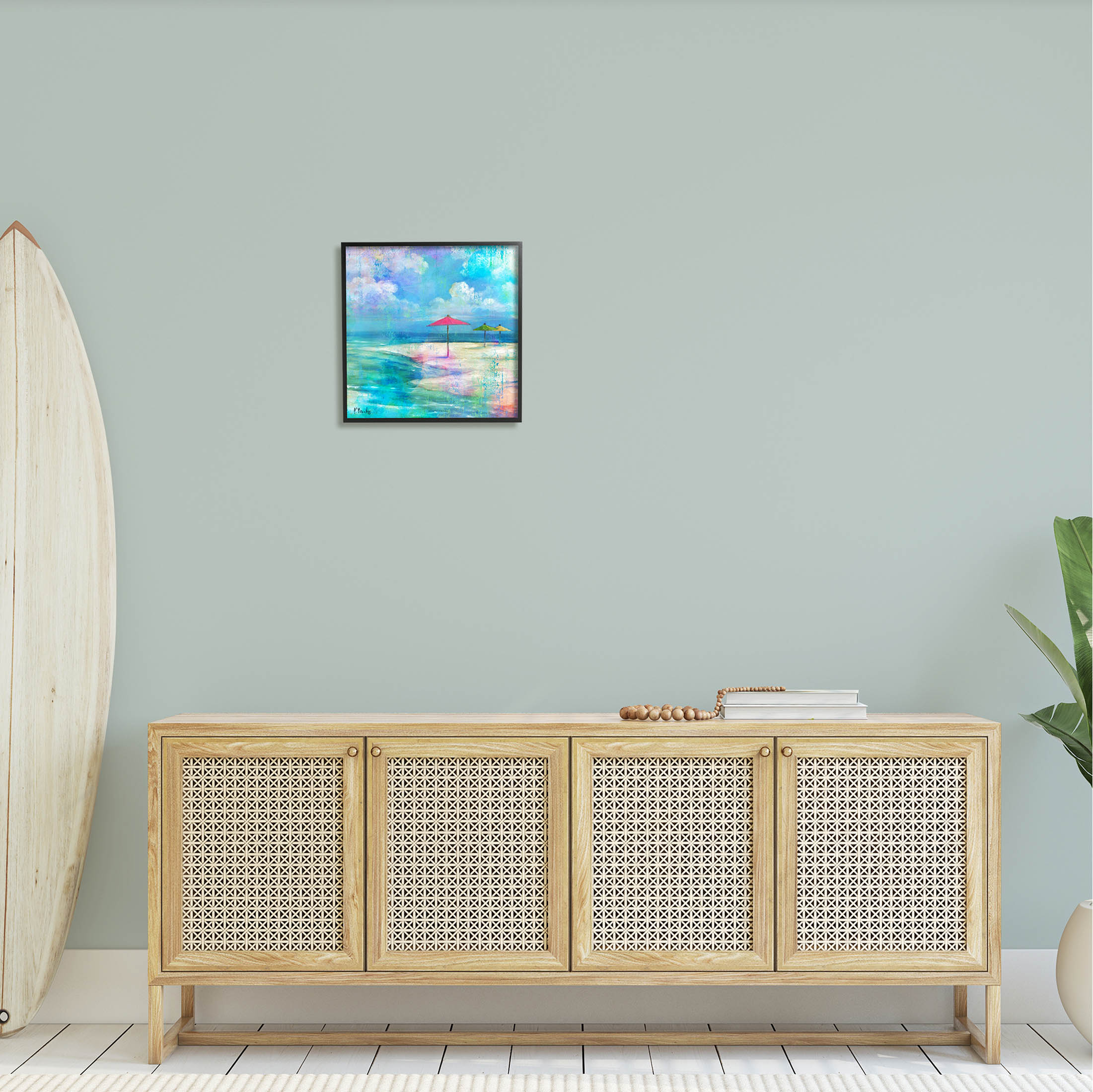 Stupell Industries Umbrella Beachscape Watercolor Mirage Painting Black Framed Art Print Wall Art, Design by Paul Brent
