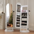 thumbnail image 2 of VKCC 64.1" Arched 360° Swivel Jewelry Armoire Full Length Mirror Cabinet Free Standing Organizer with 6 LED Lights, White, 2 of 9
