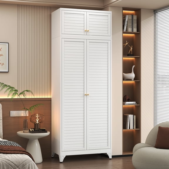 UNICOLY Armoire Wardrobe Closet with Hanging Rod, 86“H Tall Metal Wardrobe Cabinet, Louvered Armoire with Doors, Large Freestanding Wardrobes