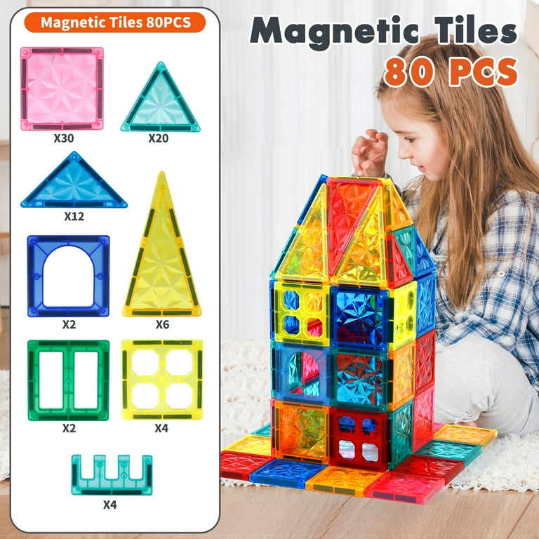 STEM Play Construction Magnetic Tiles 66 Piece Set 3D Blocks for Boys Girls 3 6 Years Christmas Gifts Walmart