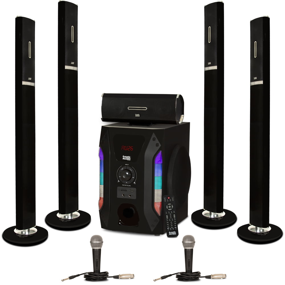 Acoustic Audio AAT1002 Bluetooth Tower 5.1 Speaker System with 2 Mics and Powered Subwoofer