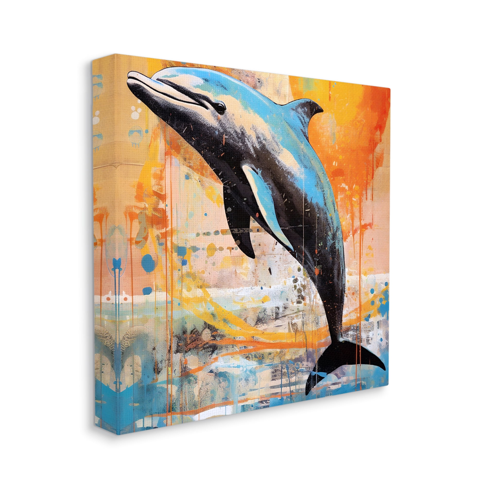 Stupell Industries Modern Dolphin Collage Animals & Insects Painting Gallery Wrapped Canvas Art Print Wall Art, 30 x 30