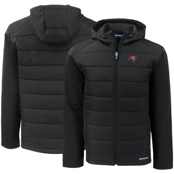 Men's Cutter & Buck Black Tampa Bay Buccaneers Evoke PrimaLoft Hybrid Eco Softshell Recycled Full-Zip Hooded Jacket