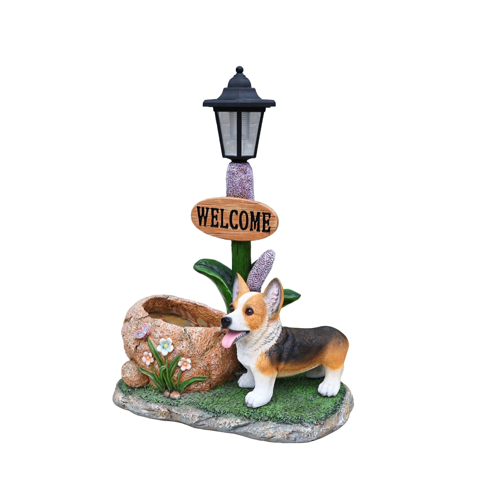Corgi Dog Planter Garden Decor, Outdoor Statue with Built-In Planter, Weather-Resistant Resin for Yard, Patio, Lawn, Small Space, Brown