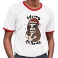 thumbnail image 2 of Merry Slothmas Ringer Tee Shirt Unisex X-Large White/Red, 2 of 5