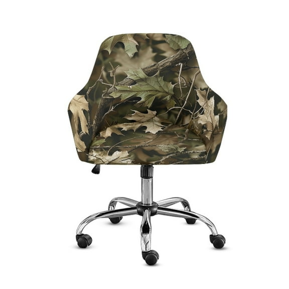 Xoenoiee Hunting Camo Print Stretch Back Dining Chair Covers with Armrest Accent Chair Cover Slipcover with Arm, Washable Upholstered Arm Dining Chair Protector for Dining Living Room