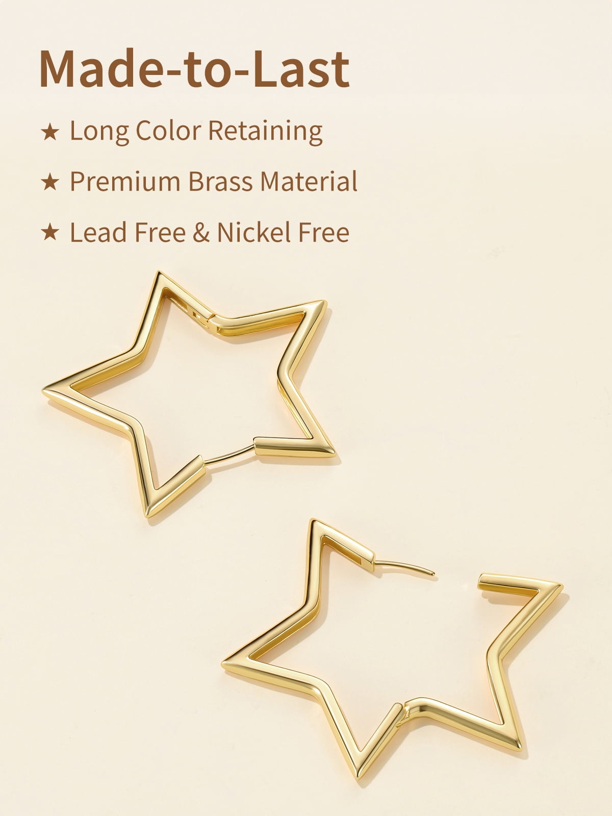 FindChic Star Earrings for Women, 14K Gold Plated Huggie Hoops Medium Hoop Earrings Birthday Graduation Mothers Day Jewelry Gifts Her Mom Adults Ideas, 60mm