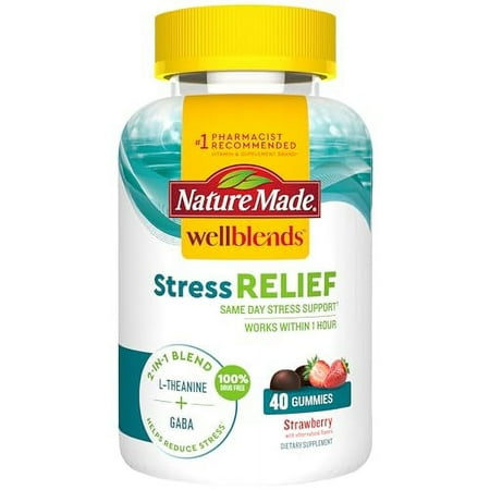 Nature Made Wellblends Stress Relief Gummies L theanine 200mg to Help Reduce Stress with GABA 100mg Same Day Stress Support 40 Strawberry Flavor Gummies