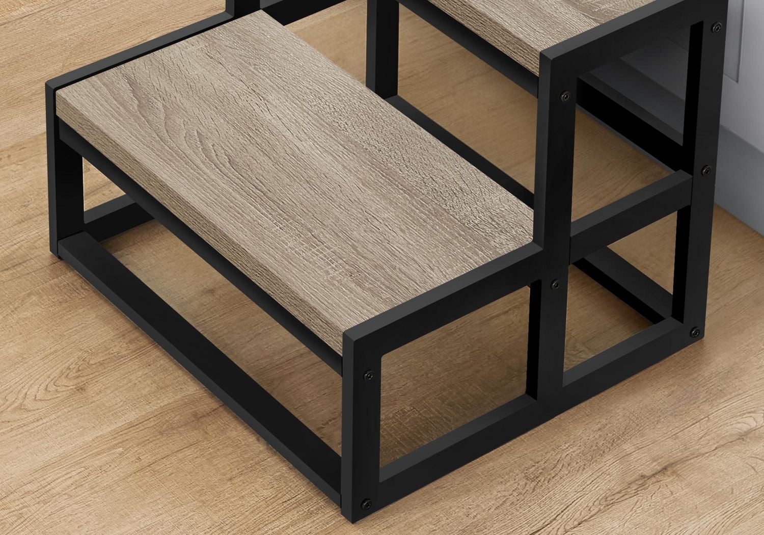 Monarch Specialties  Escabeau, Tabouret À Une Marche, Chambre À Coucher, Cuisine, Métal Noir, Stratifié Taupe Foncé, Contemporain