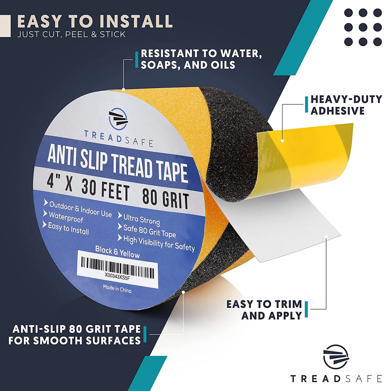 Anti Slip Safety Tape for Steps - Black and Yellow Grip Tape, Caution Tape Adhesive Step Tape, Hazard Grip Tape, Stairs Safety Tape (4" x 30 FT Roll)