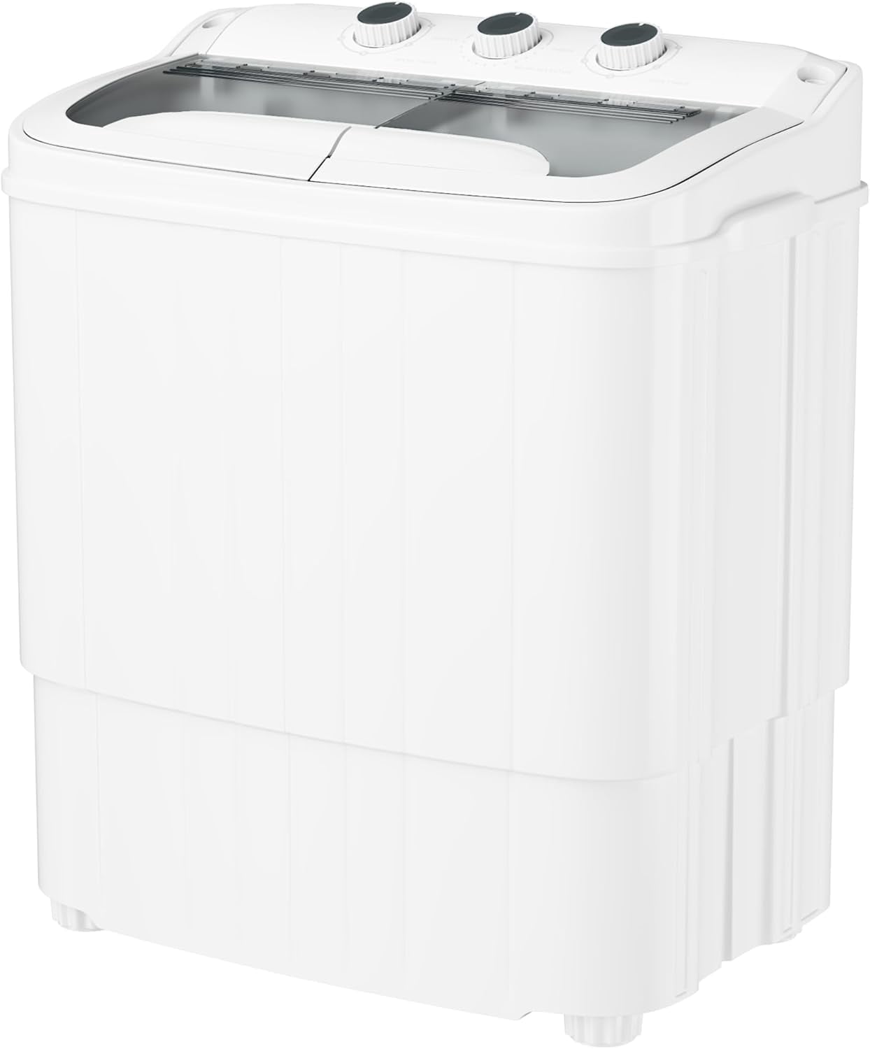 SOLAURA Portable Washing Machine 16lbs, Twin Tub Semi-Automatic Washer, Mini Laundry Combo with Longer Hose & Pump for Dorms, Apartments, RV, White & Grey
