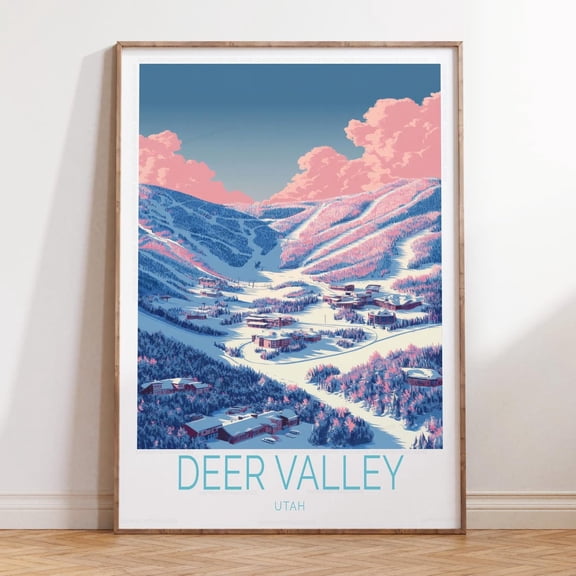Deer Valley Utah Scenic Snow Mountain Wall Art, Unframed Paper Print Size 8x12