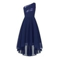 thumbnail image 4 of zdhoor Kids One Shoulder Sequin Chiffon Dress Flower Girls Wedding Birthday Party Dance Performance Navy Blue 10, 4 of 7