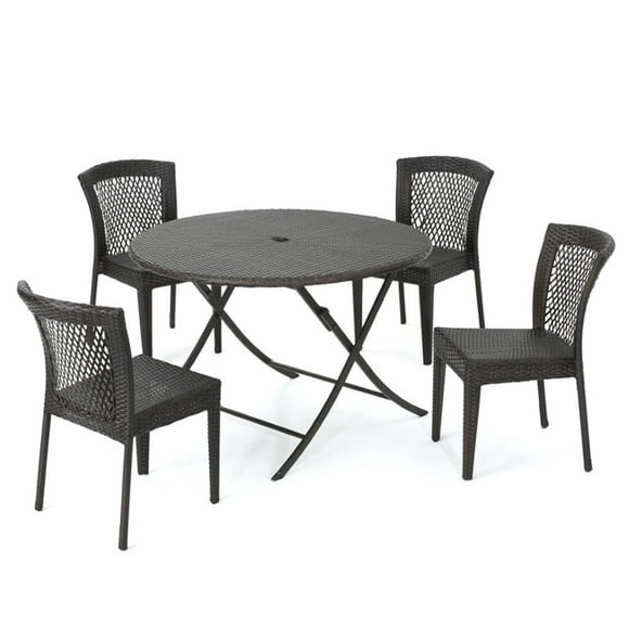 Noble House Rai 5 Piece Outdoor Wicker Dining Set in Multibrown