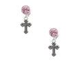 thumbnail image 2 of Delight Jewelry Silvertone Small Botonee Cross with Beaded Decoration Pink Crystal Clip on Earrings, 2 of 5