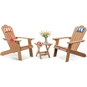 TALE 2 Adirondack Chair with Table Backyard Furniture Painted Seating with Cup Holder All-Weather and Fade-Resistant Plastic Wood for Lawn Outdoor Patio Deck Garden Porch Lawn Furniture Suit Brown