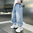 thumbnail image 4 of ZHOGXU Big Kids Boys Denim Pants Elastic Waist Straight Leg Comfortable Stretch Trousers With Pockets For Casual Daily Wear,Sky Blue,5-6 Years, 4 of 6