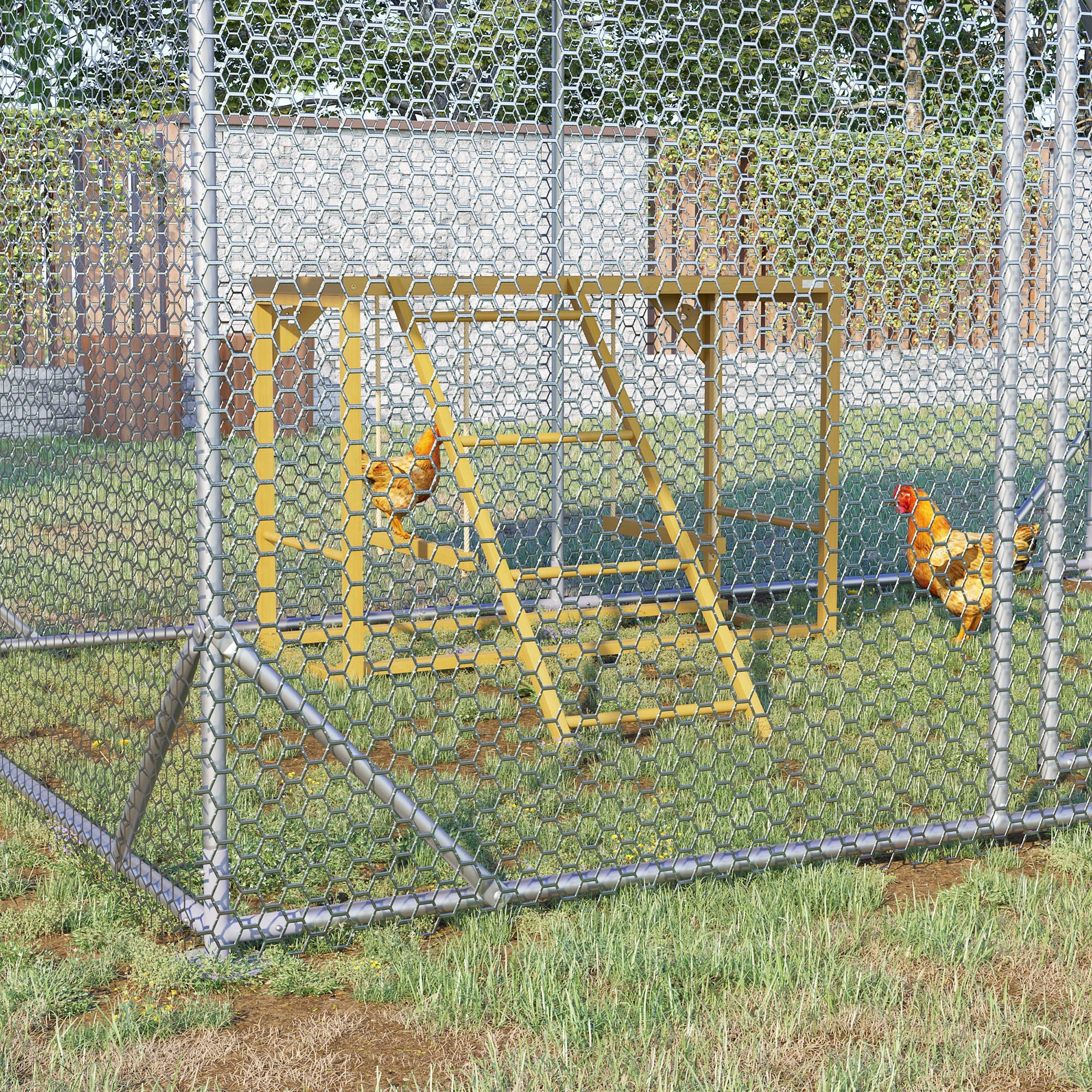 Chicken Activity Play with Swing Set for 3-4 Birds, Wooden Chicken Coop Accessory with Multiple Chicken Perches & Hen Ladder, Natural
