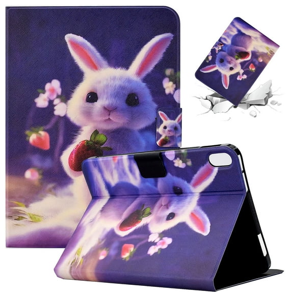SaniMore for iPad 10th Generation 10.9" 2022 Case, PU Leather Wallet Flip Case with Auto Wake/Sleep Card Cash Slots Multiple Viewing Angles Full Wrap Protective Fashion Case for iPad 10th Gen, Rabbit