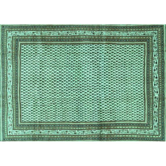 Ahgly Company Machine Washable Indoor Rectangle Persian Turquoise Blue Traditional Area Rugs, 6' x 9'