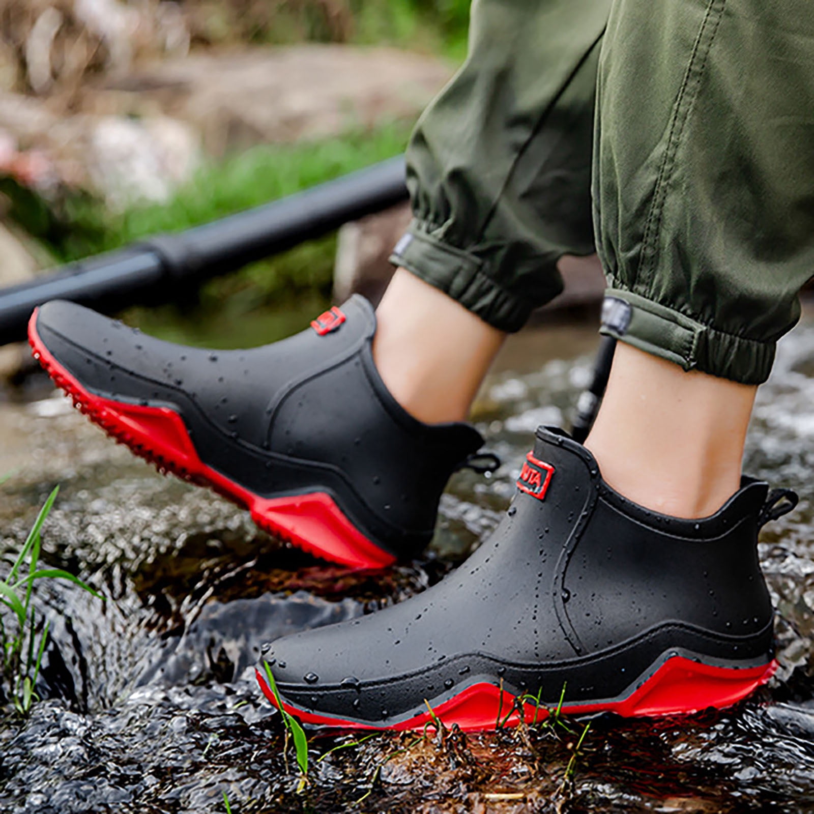 Chenyee Unisex Waterproof Rain Shoes Rubber Ankle Rain Boots Outdoor Non Slip Footwear for Gardening Fishing