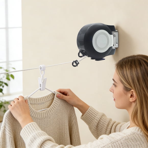 Corde à Linge Rétractable de Décoration avec Double Ligne Corde à Linge Rétractable d'Extérieur Robuste Corde à Linge Rétractable d'Extérieur Murale Facile à Installer à Utiliser pour la Maison