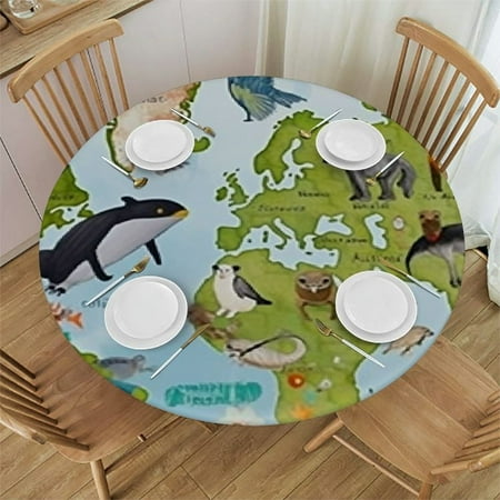 

Xllo0ord Elastic Edged Round Tablecloth for Holiday Dinner Parties Special Occasions Indigenous Animals Fits up Tables 46 -50