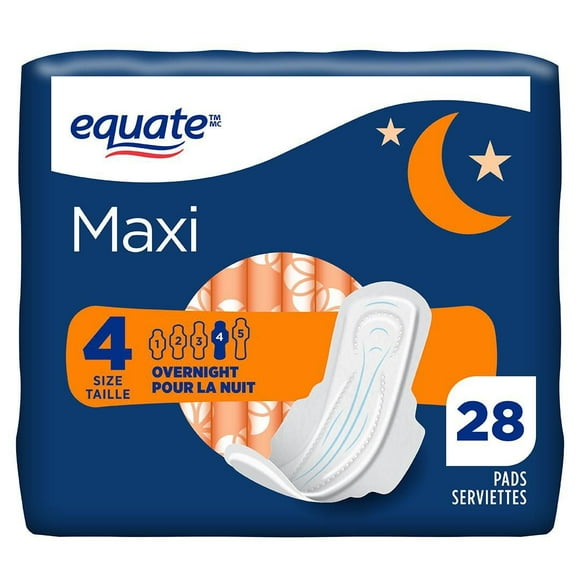 Equate Overnight Absorbency Maxi Pads, 28 count pack