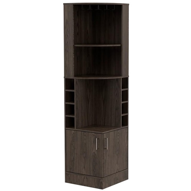 Tuhome Furniture Bar d'Angle Syrah et Armoire à Vin en Chêne Patiné