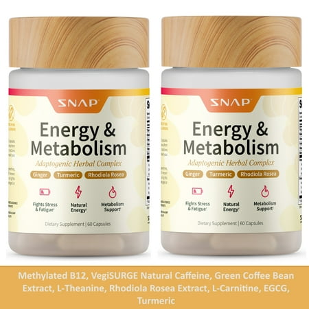 Snap Supplements Energy & Metabolism Booster, Supports Weight Loss, 120 Capsules, 2-Pack
