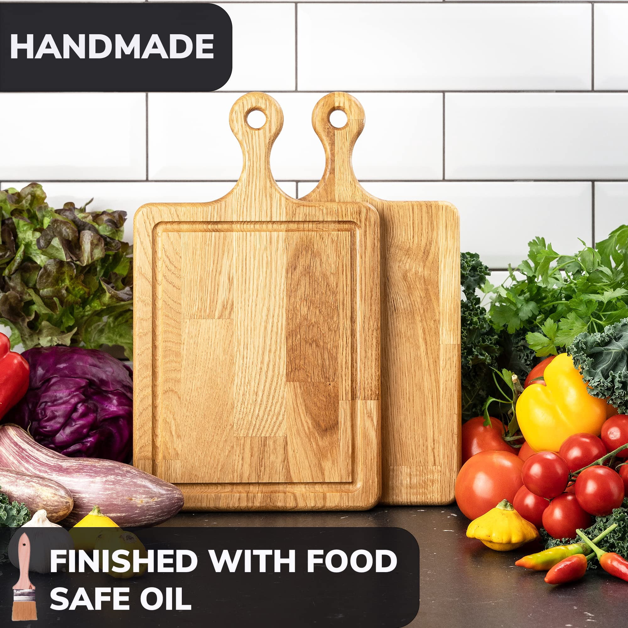 Cutting Board - 13.5x8 Inches Small Wood Cutting Board with Handle - Oak Cutting Board - 20 mm Thin Cutting Board - Real Wood Cutting Board - Chopping Board for Kitchen - Edge Grain Oak Wood Board